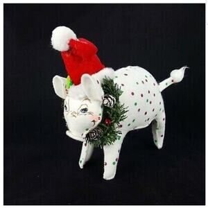 Annalee 2006 Christmas 9” Spotted Pig Wearing Santa Claus Hat Mobility Doll
